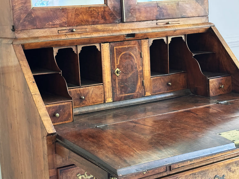 A Fine George II English Burr Walnut Bureau Bookcase