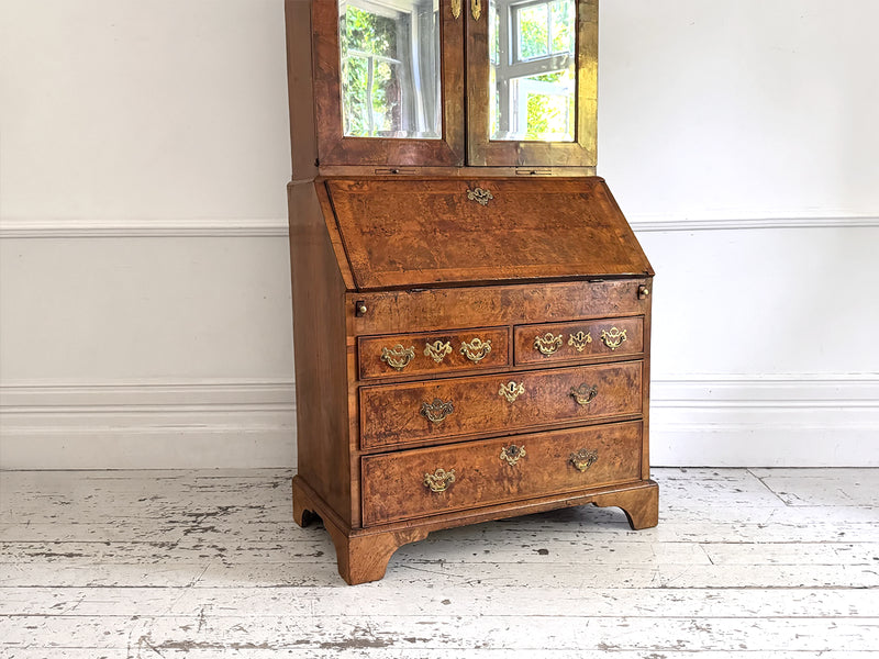 A Fine George II English Burr Walnut Bureau Bookcase