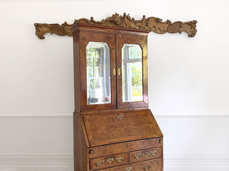 A Fine George II English Burr Walnut Bureau Bookcase