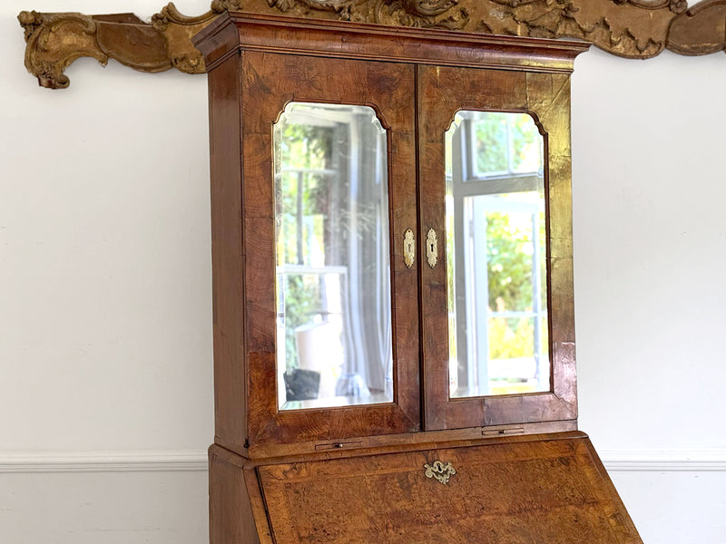 A Fine George II English Burr Walnut Bureau Bookcase