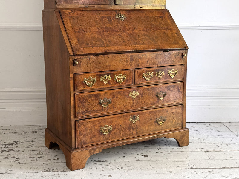 A Fine George II English Burr Walnut Bureau Bookcase