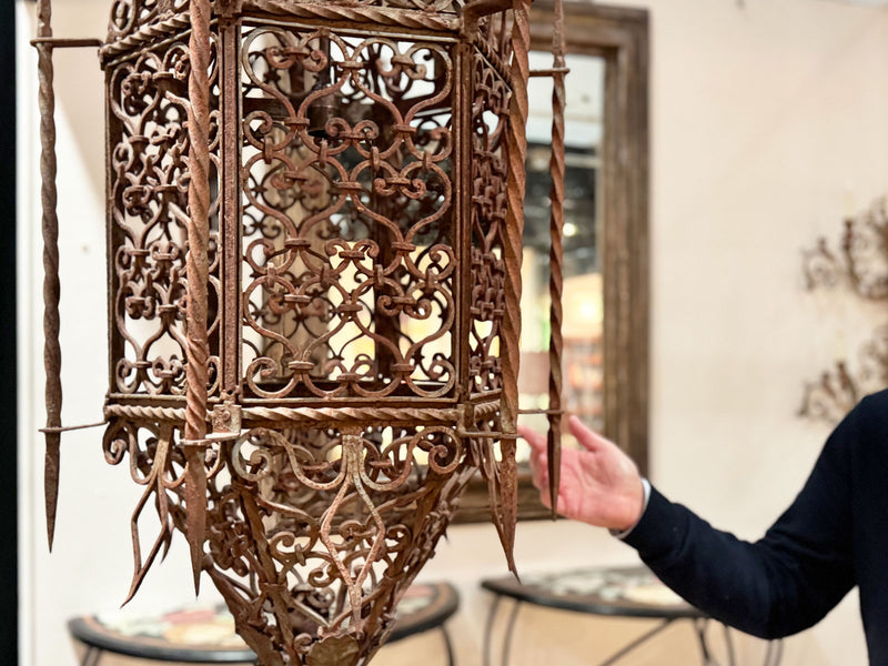 A Very Large 1920's Ornate Wrought Iron Lantern