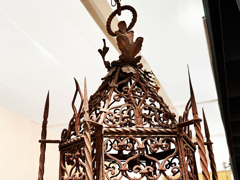 A Very Large 1920's Ornate Wrought Iron Lantern