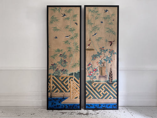 A Pair of Late 19th C Japanese Hand-Painted Panels