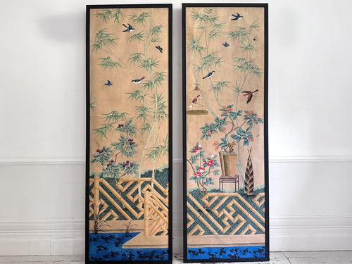 A Pair of Late 19th C Japanese Hand-Painted Panels