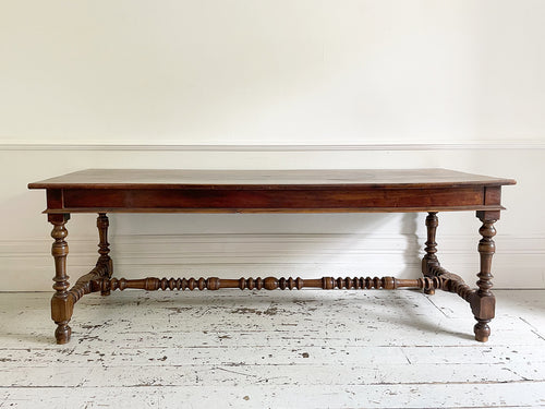 A Very Fine 18th C French Walnut Turned Leg Refectory Table