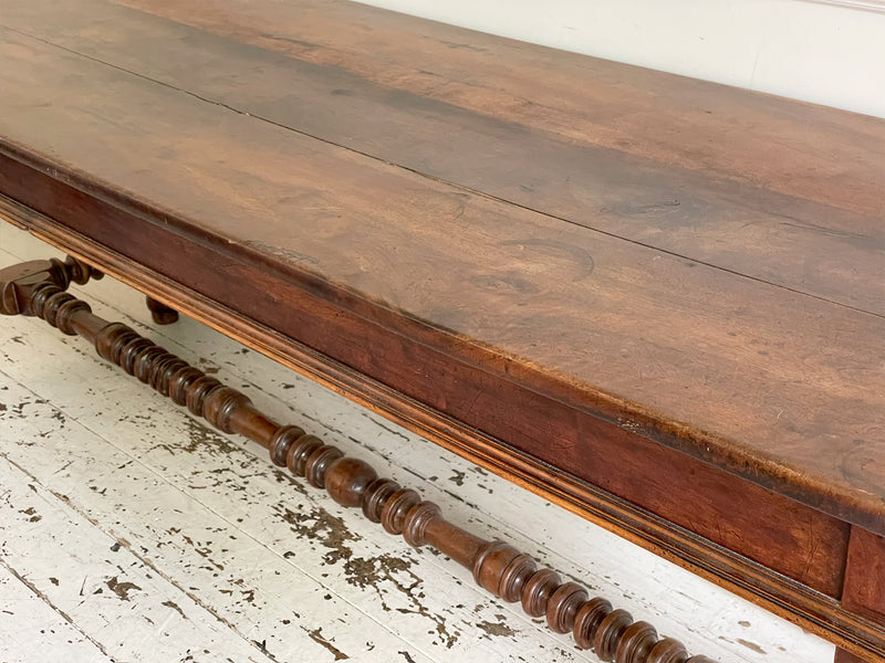 A Very Fine 18th C French Walnut Turned Leg Refectory Table