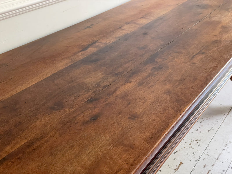 A Very Fine 18th C French Walnut Turned Leg Refectory Table