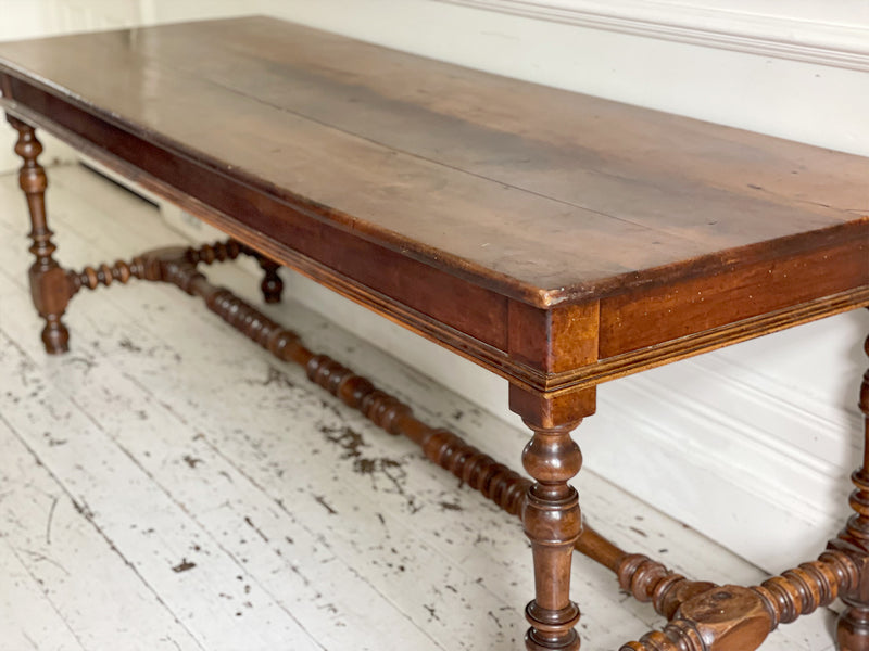 A Very Fine 18th C French Walnut Turned Leg Refectory Table