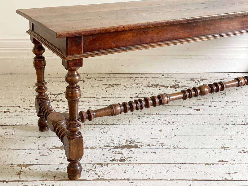 A Very Fine 18th C French Walnut Turned Leg Refectory Table