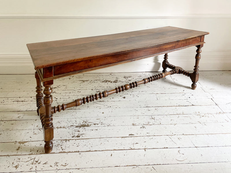 A Very Fine 18th C French Walnut Turned Leg Refectory Table