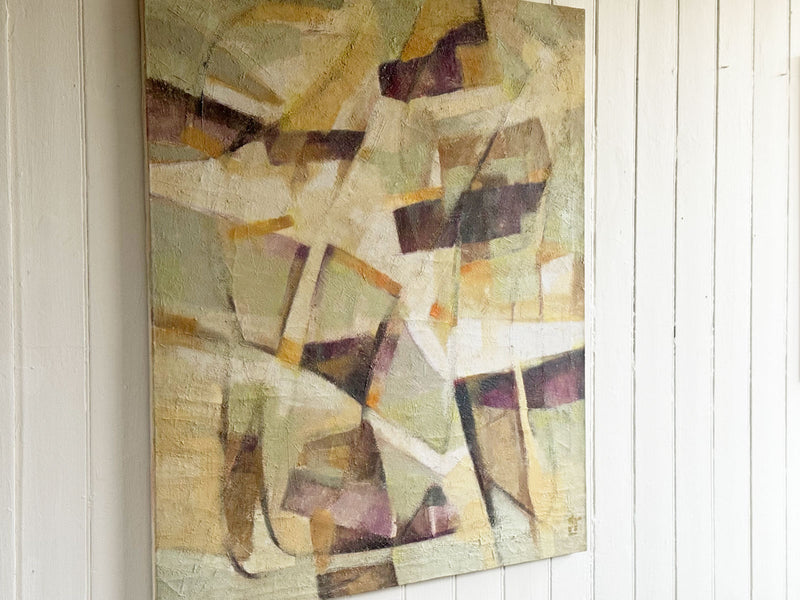 A Large 1970's Abstract Oil on Canvas in Pale Green Tones from Florence School of Art