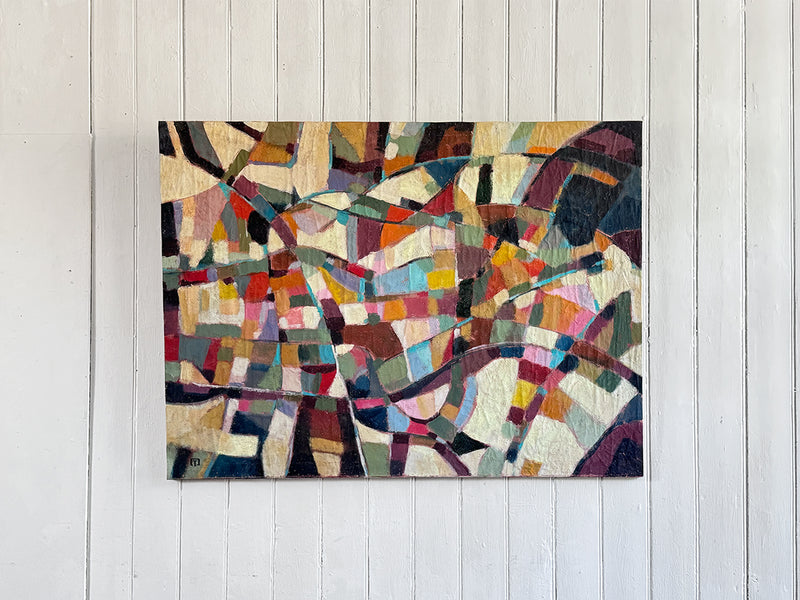 A Large Multicoloured 1970's Abstract Oil on Canvas Artwork