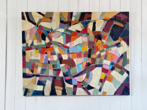 A Large Multicoloured 1970's Abstract Oil on Canvas Artwork
