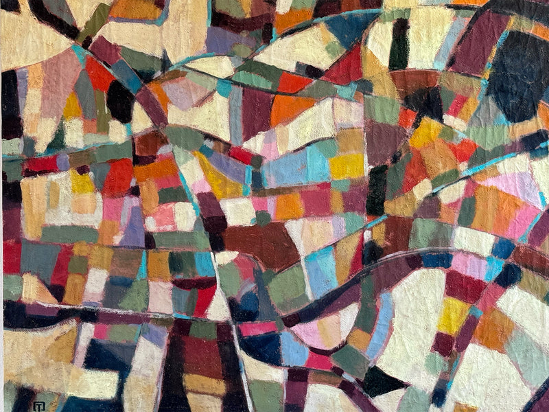 A Large Multicoloured 1970's Abstract Oil on Canvas Artwork