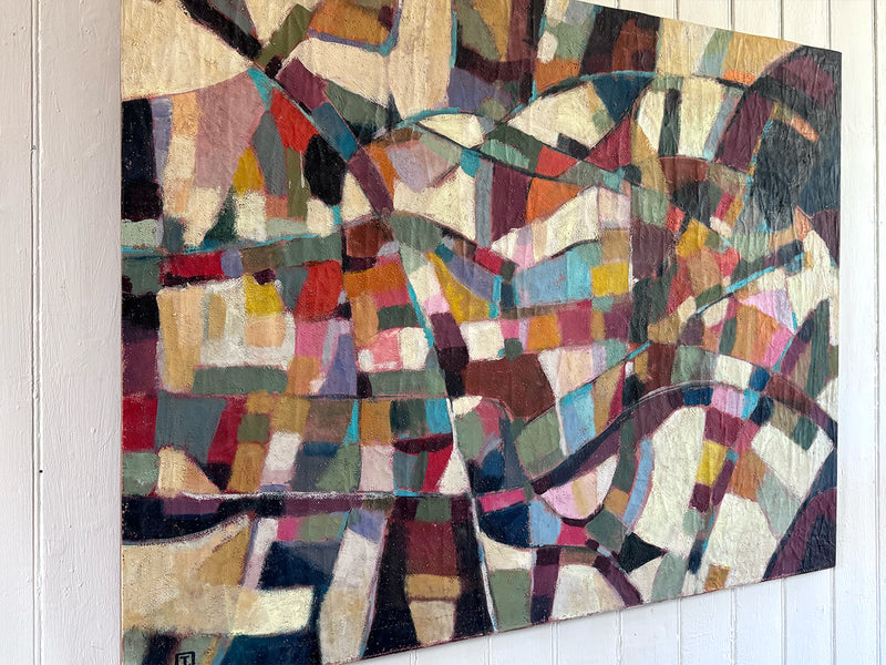 A Large Multicoloured 1970's Abstract Oil on Canvas Artwork