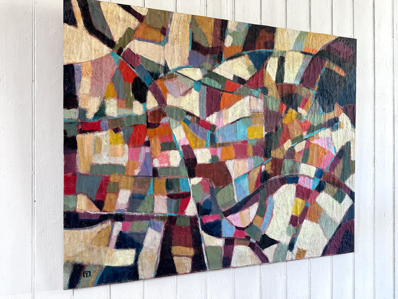 A Large Multicoloured 1970's Abstract Oil on Canvas Artwork