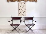 A Pair of 19th C Savonarola Iron & Leather Italian Campaign Chairs
