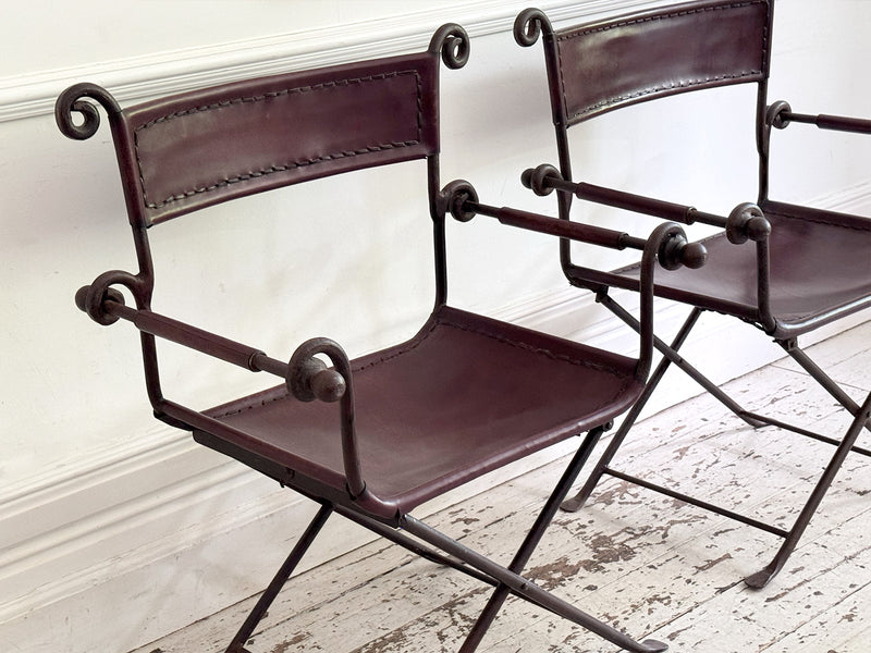 A Pair of 19th C Savonarola Iron & Leather Italian Campaign Chairs