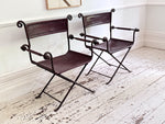 A Pair of 19th C Savonarola Iron & Leather Italian Campaign Chairs