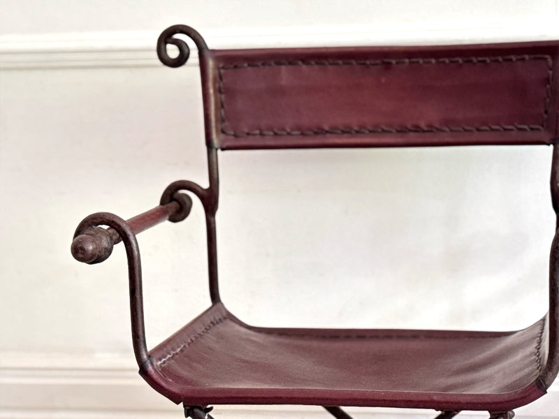 A Pair of 19th C Savonarola Iron & Leather Italian Campaign Chairs