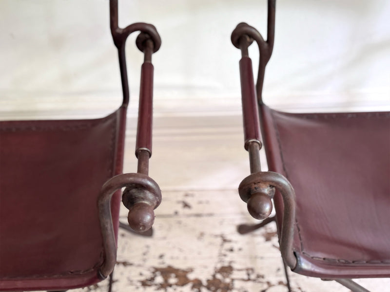 A Pair of 19th C Savonarola Iron & Leather Italian Campaign Chairs