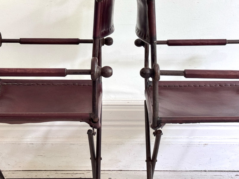 A Pair of 19th C Savonarola Iron & Leather Italian Campaign Chairs