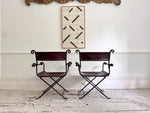 A Pair of 19th C Savonarola Iron & Leather Italian Campaign Chairs