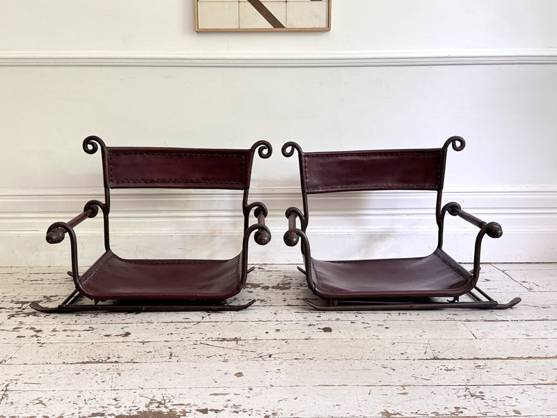 A Pair of 19th C Savonarola Iron & Leather Italian Campaign Chairs