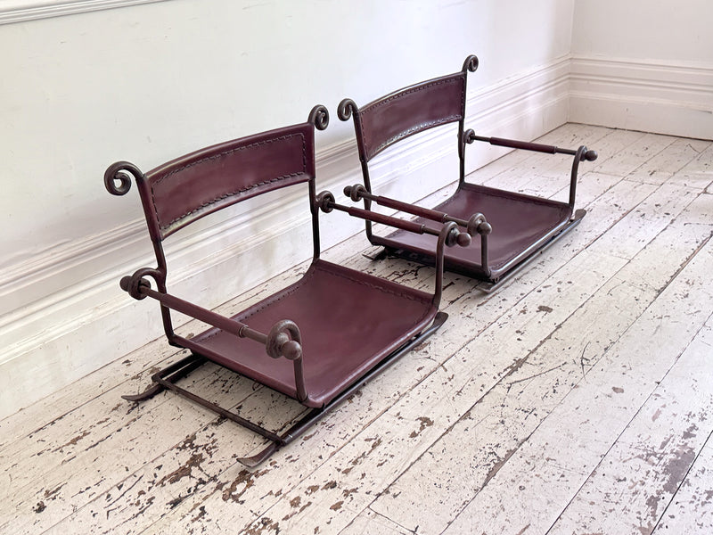 A Pair of 19th C Savonarola Iron & Leather Italian Campaign Chairs