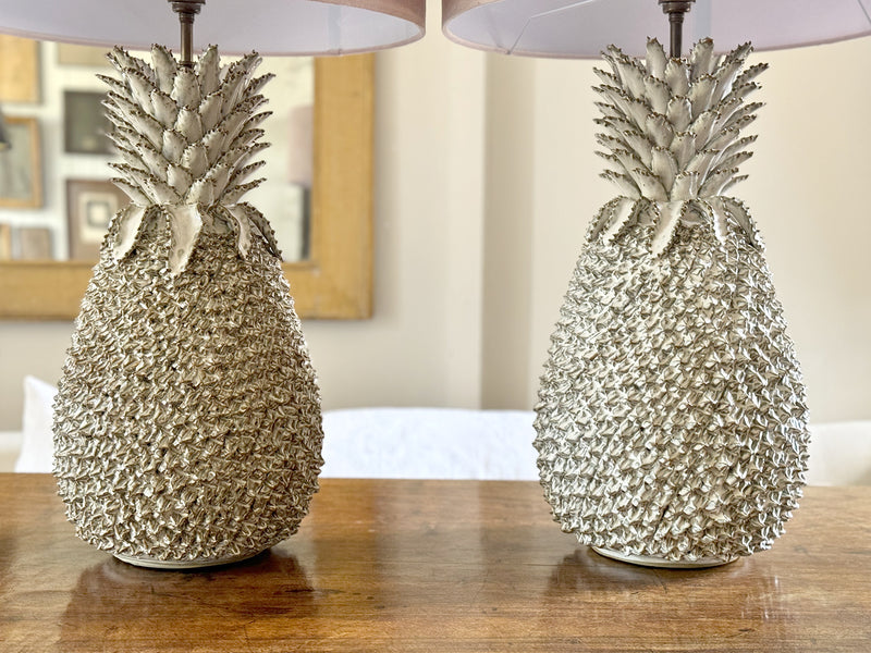 A Pair of Very Large Ceramic Pineapple Lights