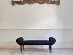 A Late Regency Upholstered Scroll End Bench with Black Horsehair Covering