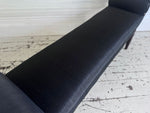 A Late Regency Upholstered Scroll End Bench with Black Horsehair Covering