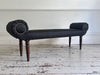 A Late Regency Upholstered Scroll End Bench with Black Horsehair Covering