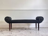 A Late Regency Upholstered Scroll End Bench with Black Horsehair Covering