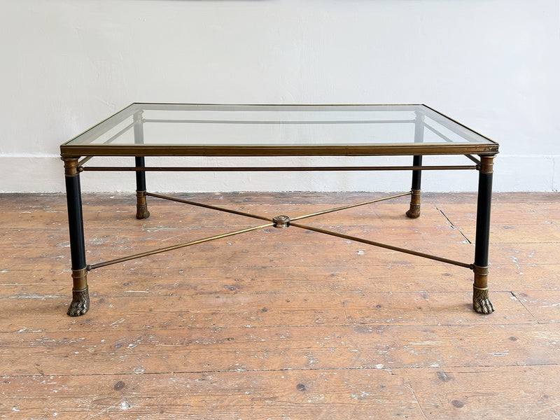 A 1950's French Brass Polychrome & Glass Coffee Table by Maison