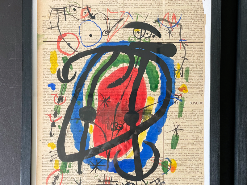 A Charming 1950's French Abstract on Newspaper in the Style of Miro II