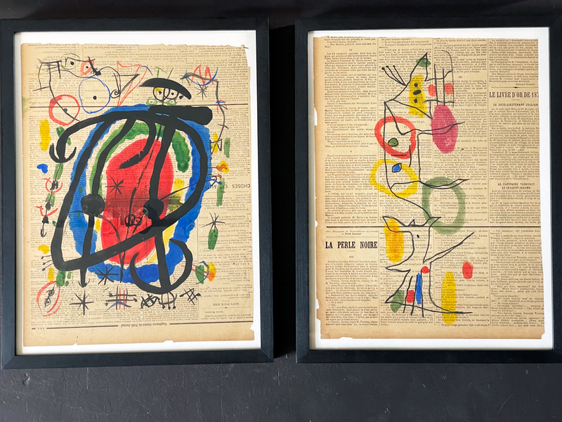 A Charming 1950's French Abstract on Newspaper in the Style of Miro III