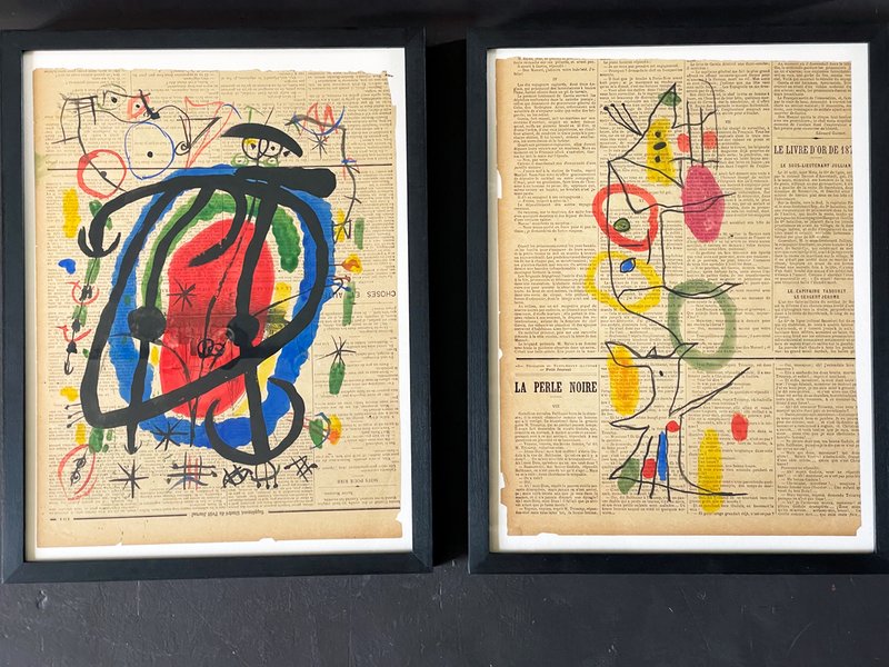 A Charming 1950's French Abstract on Newspaper in the Style of Miro II