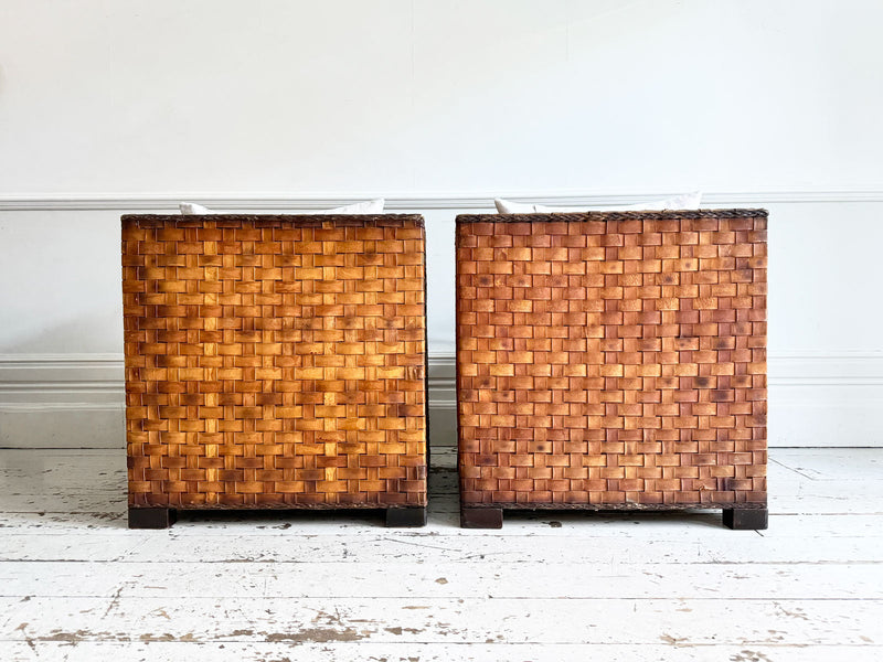 Two Pairs of 1950's Spanish Woven Leather Armchairs