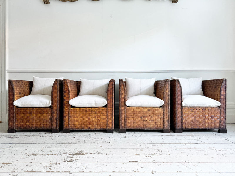 Two Pairs of 1950's Spanish Woven Leather Armchairs