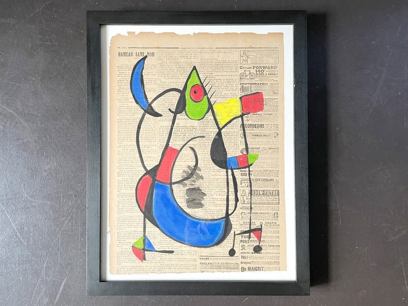 A Charming 1950's French Abstract on Newspaper in the Style of Miro V