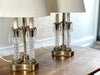 A Pair of 1950's American Glass & Crystal Three Stem Table Lamps
