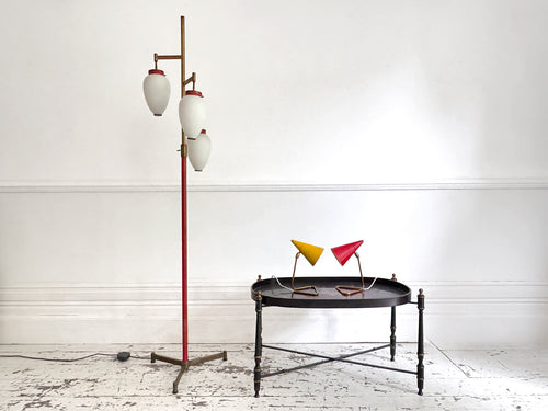 A 1950's Italian Standing Lamp with Red Stem & Opaline Shades
