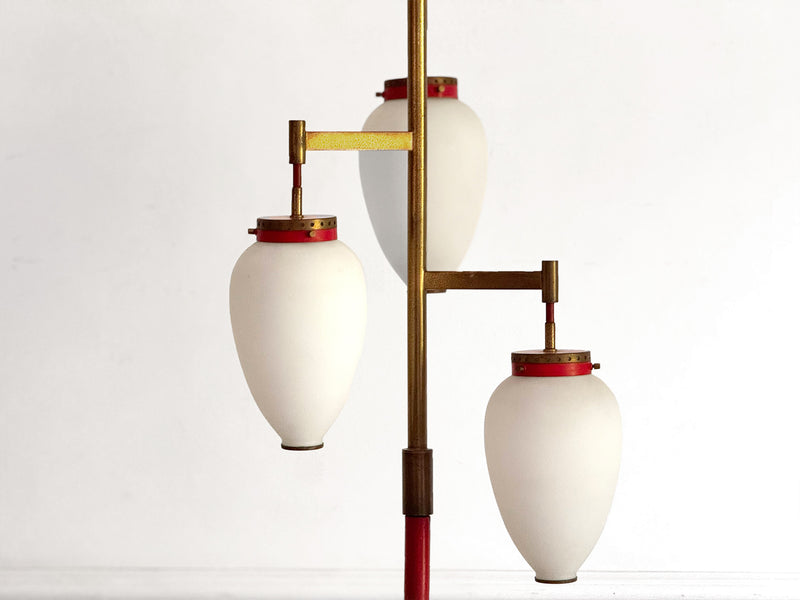 A 1950's Italian Standing Lamp with Red Stem & Opaline Shades