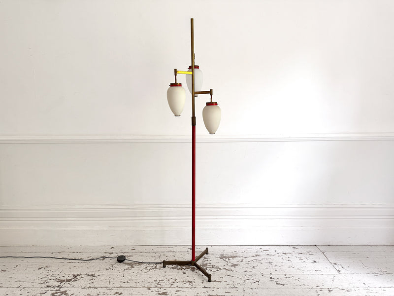 A 1950's Italian Standing Lamp with Red Stem & Opaline Shades