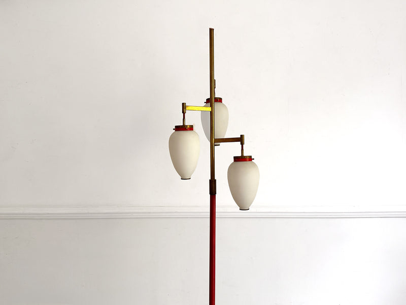 A 1950's Italian Standing Lamp with Red Stem & Opaline Shades