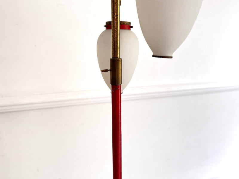 A 1950's Italian Standing Lamp with Red Stem & Opaline Shades