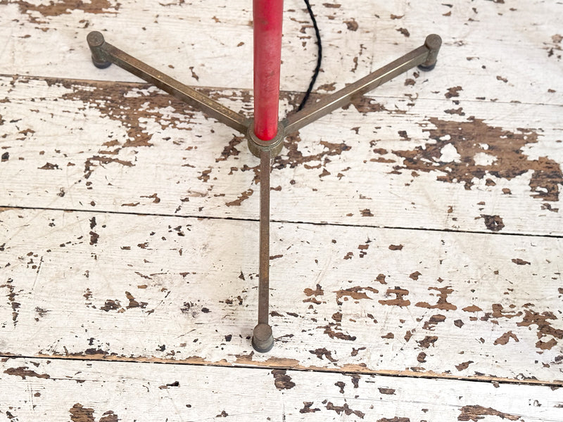 A 1950's Italian Standing Lamp with Red Stem & Opaline Shades