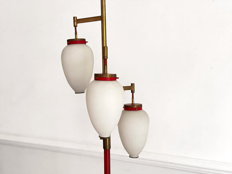 A 1950's Italian Standing Lamp with Red Stem & Opaline Shades